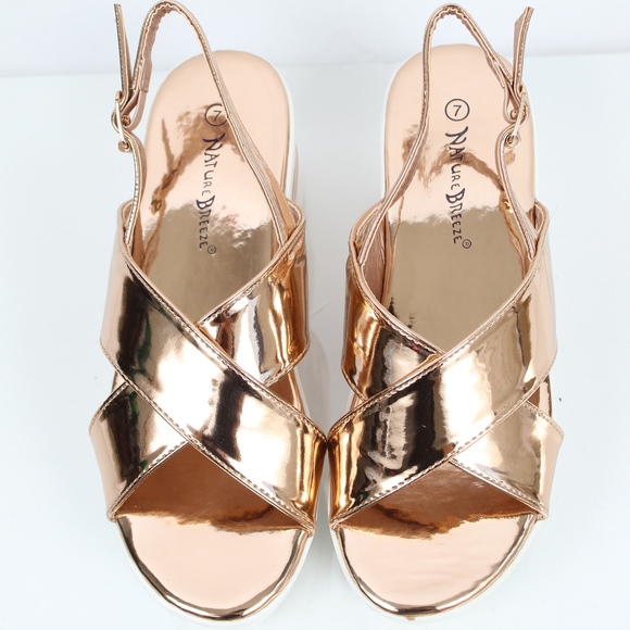Rose Gold Open Toe Criss Cross Slingback Flatform - Picture 5 of 6